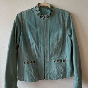 Vintage 100% Leather Tiffany Blue Suede Jacket